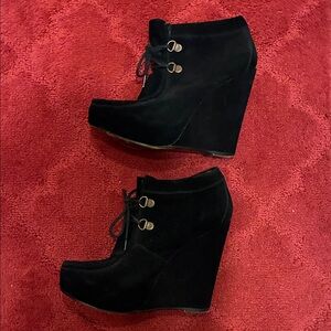 Betsey Johnson Black Suede Wedge Booties
